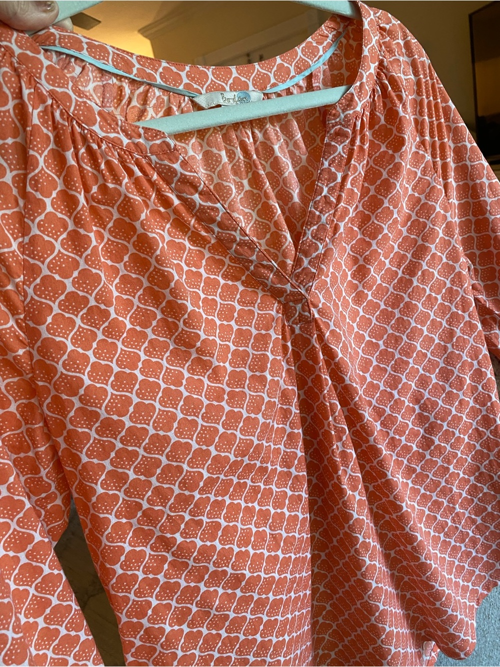 Boden US 6 100% Cotton Coral Geometric Print Blouse - Picture 6 of 9